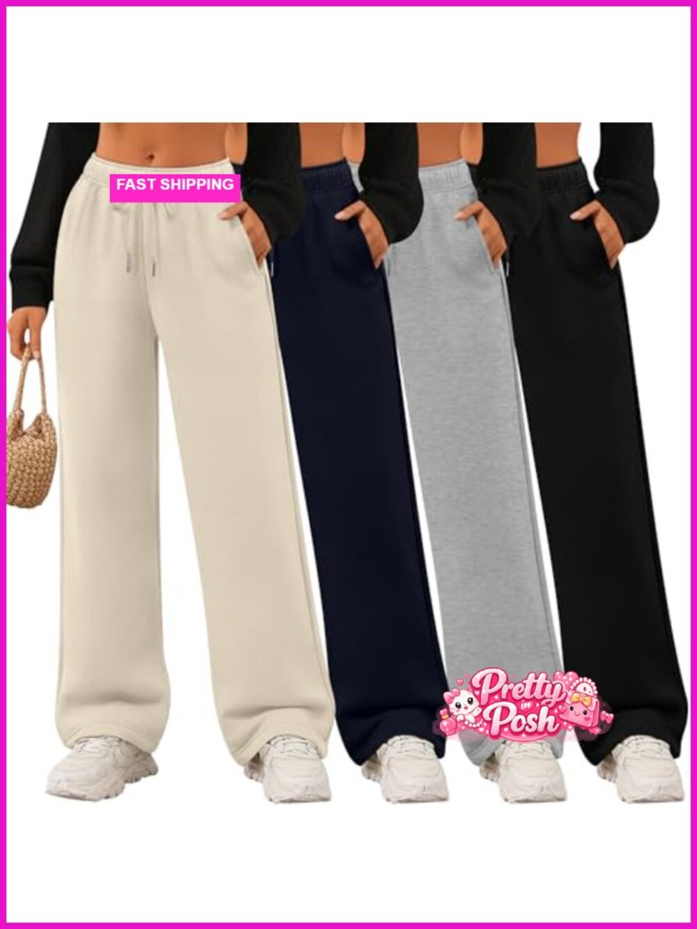 4 Pack Women's Wide Leg Sweatpants Drawstring Lounge Joggers with Pockets